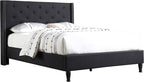 HomeLife Premiere Classics Cloth Black Linen 51" Tall Headboard Platform Bed with Slats Queen - Complete Bed 5 Year Warranty Included 007