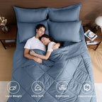 HEVUMYI Dusty Blue Cali-King Comforter Set - 7-Piece All Season Bed in a Bag Cali-King, Ultra Soft Bedding Set with Comforter, Flat Sheet, Fitted Sheet, Pillowcases, Pillow Shams
