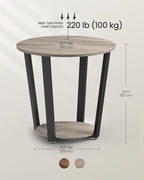 VASAGLE Round Side End Table, 2-Tier Accent Bedside Table with Storage Shelf, Easy Assembly, Nightstand for Small Spaces, Living Room, Bedroom, Heather Greige and Ink Black ULET057B02