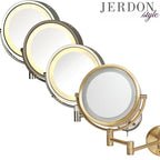JERDON Two-Sided Wall-Mounted Makeup Mirror with Lights - Direct-Wired Lighted Makeup Mirror with 8X Magnification - 8.5-inch Diameter Mirror with Bronze Finish Wall Mount - Model HL75BZD