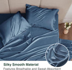 Love's cabin Full Size Satin Sheet Sets - 4 Piece Ash Blue Silky Sheet Set Full with Deep Pocket, Luxury Silk Feel Bed Sheets Full Bedding Set (1 Flat Sheet,1 Fitted Sheet,2 Pillow Cases)