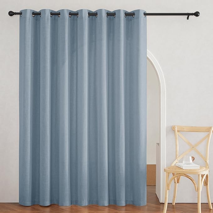 RYB HOME Flax Linen Curtains for Bedroom Bathroom Kids Room, Semi Sheer Light Filtering Privacy Assured Elegant Vertical Texture Modern Window Drapes, W 60 x L 95 inches, Dusty Blue, 1 Panel