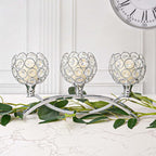 Crystal Tealight Candle Holder Centerpiece Home Decorative Candlestick Holder Elegant Table Centerpiece Home Decor Wedding Party Anniversary (Silver, 3 Arm)