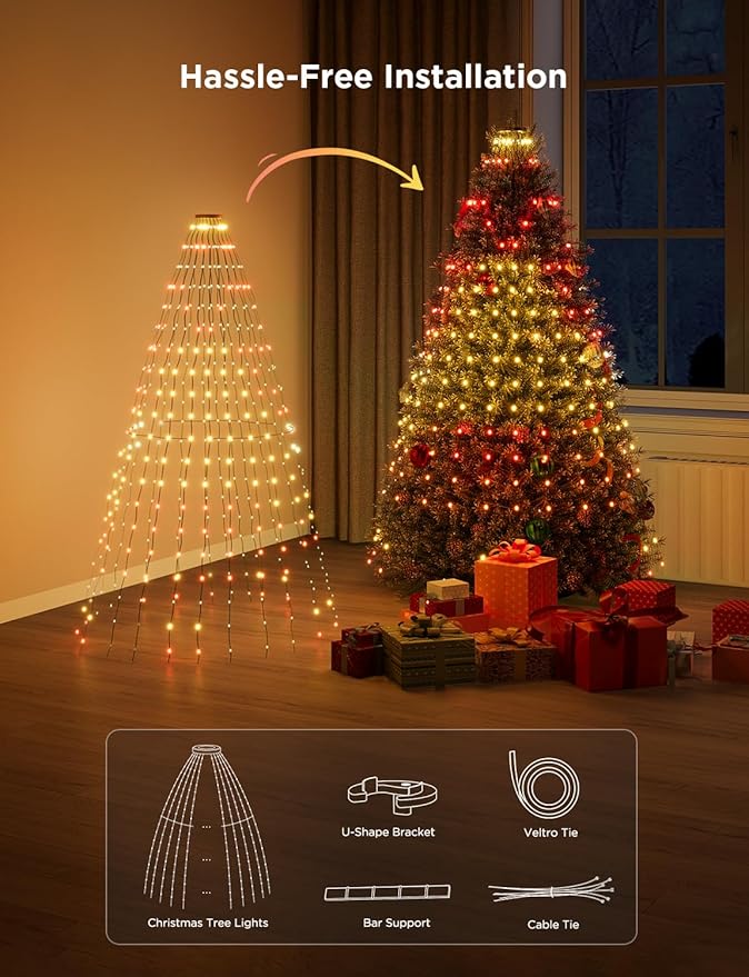 Govee Christmas Tree Lights, Smart RGBIC 480 LEDs Christmas Lights, 6.6ft × 24 String Lights for Holiday Decorations, Music Sync, Voice and APP Control, 60+ Scene Modes, Green Wire, Adapter