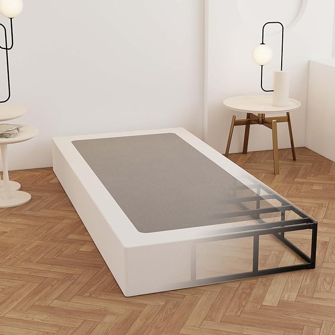 Twin Box Spring 9 Inch, Heavy Duty Metal Box Spring Bed Base with Fabric Cover, Mattress Foundation, Easy Assembly, Noise Free, Black