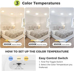 6PACK Flush Mount LED Ceiling Light Fixture - White, 6.5Inch 12Watt, Dimmable & 3000K-4000K-6500K 3 Color Selectable Ceiling Lamp - 1200LM Low Profile Light for Kitchen, Bedroom, Hallway, Porch