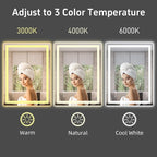 36"x 28" LED Bathroom Mirror with Lights, Anti-Fog, Dimmable, 3 Colors Front and Backlit LED Mirror for Bathroom, Lighted Bathroom Vanity Mirror for Wall Mounted Horizontal/Vertical