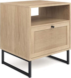 Nathan James Mina Side, End or Accent Table in a Natural Oak Wood Finish & Matte Black Accents with Storage for Living Room or Nightstand for Bedroom, Oak/Black, Set of 2