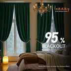 Lazzzy Velvet Blackout Curtains Thermal Insulated Room Window Drapes Super Soft Luxury Curtains for Living Room Bedroom Rod Pocket 2 Panels, Emerald Green, 52" W x 90" L