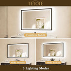 TETOTE LED Mirror for Bathroom Black Metal Frame 40x32 Frontlit & Backlit Lighted Vanity Mirror Baroque Gothic Anti Fog Stepless Dimmable White/Warm/Natural,CRI90+,Waterproof(Horizontal/Vertical)