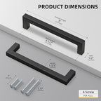 goldenwarm 150 Pack 4-1/2 Inch Black Cabinet Handles Matte Black Drawer Pulls Stainless Steel Cabinets Hardware Square Bar Modern for Kitchen Bathroom Cupboard