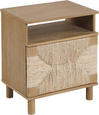 Nathan James Beacon Wood Nightstand, Bohemian Accent Table or Sofa Side Table with Seagrass Door for Bedroom or Living Room, Light Brown, Set of 2