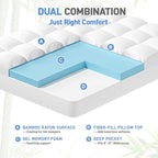 Dual Layer 3 Inch Memory Foam Mattress Topper Queen Size, 2 Inch Cooling Gel Memory Foam Plus 1 Inch Pillow Top Mattress Pad Cover, with 8-21 Inch Deep Pocket