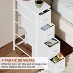 Somdot Narrow Dresser with 4 Drawers, Slim Storage Organizer Chest of Drawers with Removable Fabric Drawers for Small Spaces Bathroom Closet Bedroom Laundry, White Leather
