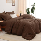 CozyLux Queen Comforter Set Brown Seersucker 7 Pieces Bed in a Bag Queen Comforter Set with Sheets, Luxury Soft Bedding Set with Down Alternative Comforter, Sheets, Pillowcases & Shams for All Seasons