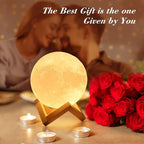 Mydethun Moon Lamp 3D Night Light - 5.9' Christmas Table Decor w/Wooden Base, Gift for Women, Mom & Kids, Bedroom Decor w/Touch-Dimmable & USB Rechargeable, Dual-Color White/Warm Yellow