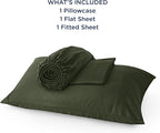 Bedsure Cooling Sheets Twin, Rayon Derived from Bamboo, Breathable & Soft Twin Sheets Set, Deep Pocket Up to 16 Inches, Hotel Luxury Silky Bedding for Hot Sleepers, Olive Green