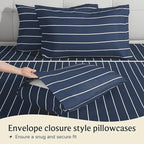 LuxClub 4 PC Full Size Sheet Set Bed Sheets, Breathable Luxury Deep Pockets Wrinkle Free Cooling Sheets Machine Washable Hotel Bedding (Full, Striped Navy)