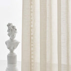 Treatmentex Pom-Pom Polyester Sheer Curtains for Office Outdoor Curtains Bedroom Window Drapes 108 inches Long Rod Pocket Curtain Set for Living Room 2 Pack, Beige