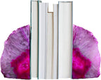AMOYSTONE Brazilian Rock Bookends 1 Pair Pink Agate Geode Bookends 3-4 Lbs for Video Games CDs Unique Bookends Home Decorative