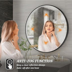 24 Inch Round LED Bathroom Mirror, Black Metal Framed Lighted Mirror for Bathroom, Wall Mouted LED Vanity Mirror with Lights, 3 Colors and Stepless Dimmable, Anti-Fog, Memory