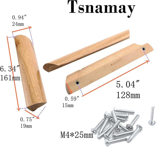 10Pcs 6.34" Wood Solid Furniture Pulls Handles, Painted Smoothly Wooden Handles Cupboard Closet Drawer Handle Pull,Hole Dis.5.04"