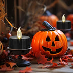 Battery Operated LED Tea Lights: 50PACK Flameless Votive Candles Lamp Realistic and Bright Flickering Holiday Gift Long Lasting 200Hours for Seasonal & Festival Celebration Black