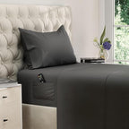 DREAMCARE Twin Sheets - 3pcs Cooling Sheets – up to 21” Extra Deep Pocket Twin Bed Sheets - Twin Sheet Set - Bed Sheets Twin - Soft & Long Lasting 100% Fine Brushed Polyester with Side Pocket - Gray