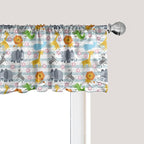 Ambesonne Savannah Window Valance, Friendly Zoo Animals with Happy Faces Cartoon Characters on Stripes Print, Curtain Valance for Kitchen Bedroom Decor with Rod Pocket, 54" X 12", Pale Azure Blue