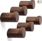 Wood Wall Hooks 6 Pack, Natural Wooden Coat Hooks Wall Mounted, Handmade Rustic Hat Hooks Heavy Duty Entryway Wall Hangers for Hanging Towels, Clothes, Bags (Black Walnut Wood)