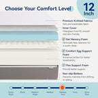 Amazon Basics Memory Foam Mattress, Medium Firm, 12 Inch, Twin, White/Grey