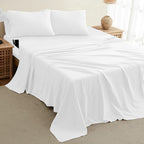DREAMCARE Full Size Sheets – 4 pcs Cooling Sheets – up to 21” Deep Full Sheet Set – Hotel Luxury Sheets & Pillowcases – Superior Softness 100% Fine Microfiber with Side Pocket – White