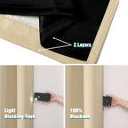 ChrisDowa 100% Blackout Curtains 63 inch Long for Bedroom with Black Liner, Extra Wide 2 Thick Layers Total Blackout Thermal Insulated Grommet Window Curtains 2 Panels Set (Beige, 60 x 63 Inch)