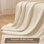 PHF 100% Cotton Waffle Weave Blanket King Size for Bed, Soft Lightweight & Breathable, All-Season Comfort, Luxury Aesthetic Woven Bedding for Home Decor, 108"x90", Natural