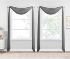 NICETOWN Dark Grey Scarf Valances for Windows, Decorative Soft Voile Sheer Window Scarfs for Farmhouse/Cottage, W60 x L216, Sold by 2 Panels