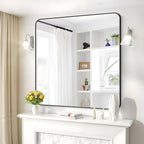 39" x 39"Bathroom Mirror, Matte Black Wall Mirror with Metal Frame, Decorative Rectangular Vanity Mirror for Bedroom Bathroom Living Room Entryway (Horizontal/Vertical)