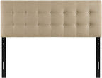 Modway Emily Tufted Button Linen Fabric Upholstered Full Headboard in Beige