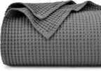PHF 100% Cotton Waffle Weave Blanket Twin Size for Bed,Snag Proof Lightweight Breathable Moisture-Wicking Throw for Couch,Great for Layering in Cold Weather,Machine Washable,Home Decor Gift-Charcoal
