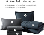 Monbix Twin XL Size Comforter Set - Extra Long 5 Pieces Dorm Bedding Sets, Quilting Design Fluffy Bed in a Bag Twin XL with Sheets, Pillowcase & Sham(Blue Grey)