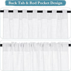 RYB HOME White Curtains & Drapes - Linen Textured Semi Sheer Curtains Privacy Panels for Living Room Bedroom Dining Bathroom Farmhouse Large Bay Window Decor, W 70 x L 95, 2 Pcs