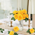 MACTING Artificial Yellow Flowers 30PCS Real Touch Fake Rose Flowers Soft Foam Roses with Stem for Floral Arrangement DIY Table Centerpieces Wedding Bouquet Party Holiday Home Fall Decorations