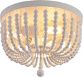 Q&S White Boho Beaded Chandeliers Flush Mount Ceiling Light,3-Lights Small Chandelier Light Fixture for Bedroom,Kitchen,Dining Room,Living Room,Stairway Gazebo