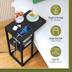 Yoobure C Shaped End Table with Charging Station for Living Room, Bedroom, Sofa Table with USB Ports and Outlets for Small Spaces, Couch Rustic Snack Bed Table