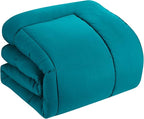 Sweet Home Collection 5 Piece Comforter Set Bag Solid Color All Season Soft Down Alternative Blanket & Luxurious Microfiber Bed Sheets, Teal, Twin