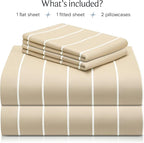LuxClub 4 PC King Size Sheet Set Bed Sheets, Breathable Luxury Deep Pockets Wrinkle Free Cooling Sheets Machine Washable Hotel Bedding (King, Striped Cream)