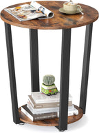 VASAGLE Round Side End Table, 2-Tier Accent Bedside Table with Storage Shelf, Easy Assembly, Nightstand for Small Spaces, Living Room, Bedroom, Rustic Brown and Ink Black ULET57X