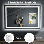 LED Bathroom Mirror, 60"X40" with Front and Backlit, Anti-Fog, Large Bathroom Vanity Mirror for Wall, Memory Function, Stepless Dimmable, Tempered Glass (Horizontal/Vertical)
