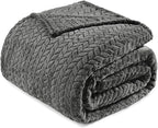 Exclusivo Mezcla Fleece King Size Blanket for Bed, 90x104 Inches Soft Cozy Jacquard Flannel Blankets, Lightweight Fuzzy Plush Warm for Winter, Dark Grey