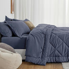 Love's cabin Twin Comforter Set Navy Blue, 5 Pieces Twin Bed in a Bag, All Season Bedding Sets with 1 Comforter, 1 Flat Sheet, 1 Fitted Sheet, 1 Pillowcase and 1 Pillow Sham