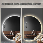 Half Moon LED Bathroom Mirror, Frameless Backlit Wall Mirror, Anti-Fog Smart Vanity Mirror,3 Colors Lights Dimmable Brightness and Time,Touch Switch(Left Semicircle, 110 * 77)